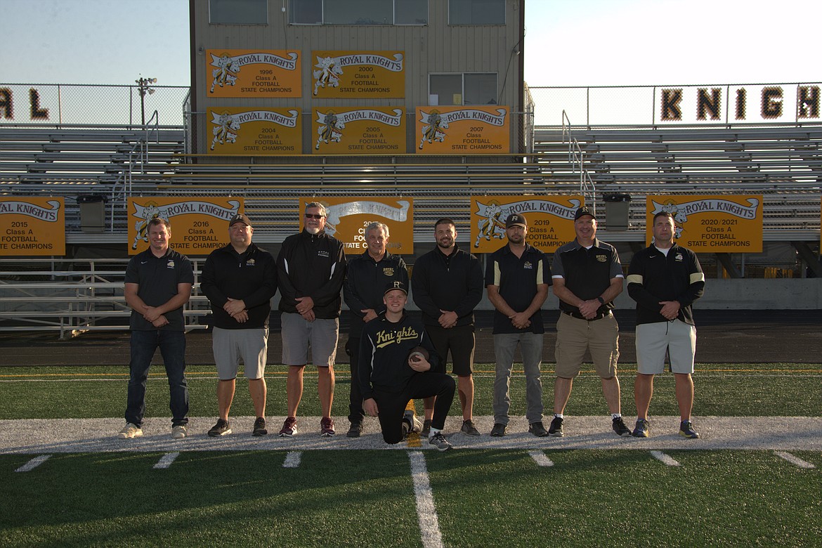 The Royal coaching staff, from right to left (back row): Dexter Allred, Aaron Christensen, Dan Oppelt, Wiley Allred, Jeremy Scroggins, Kyle Scroggins, Matt Whitmire, Greg Scroggins. Front row: Seth Christensen. Not pictured: Brandon Jenks.