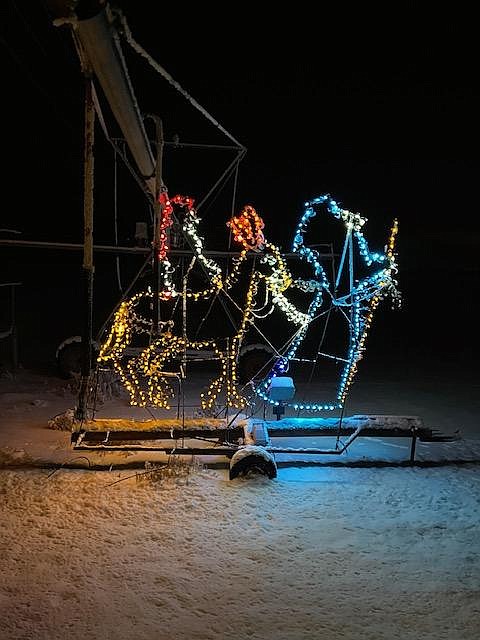 Displays include traditional Christmas-oriented items such as this one depicting Mary and Joseph heading to Bethlehem, but some of them tend toward more modern Christmas traditions as well.