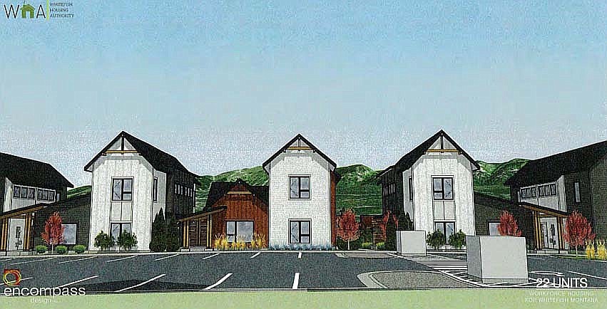 A rendering shows the design for the Depot Park Townhomes to be constructed on the corner of Railway Street and Columbia Avenue in Whitefish. (Rendering by Encompass Design)