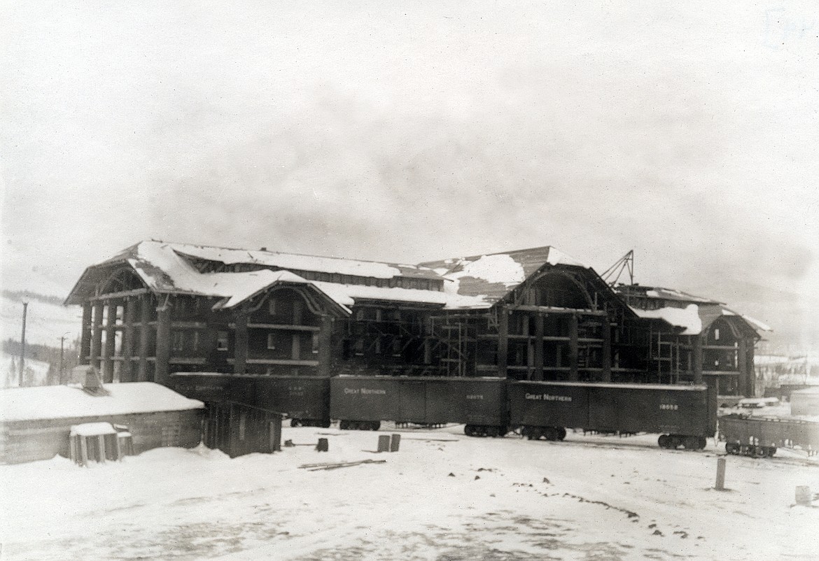 The railway in front of the Glacier National Park Annex January 31, 1914. (Minnesota State Historical Society)