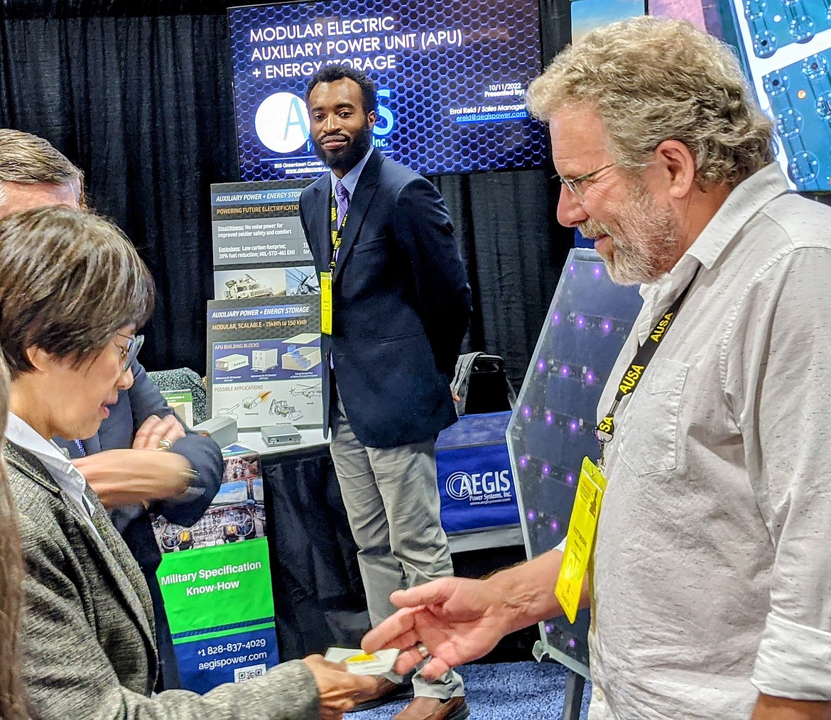 Heidi Shyu, Undersecretary of Defense for Research and Engineering, talks to Solar Roadways co-founder Scott Brusaw at the recent Association of the United States Army Expo in Washington, D.C. recently.