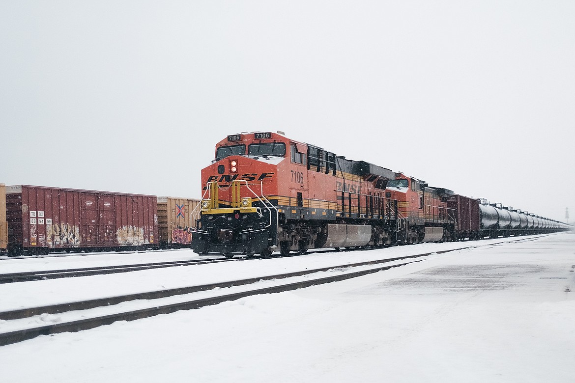 A BNSF locomotive waits to leave Whitefish Depot in Whitefish, Montana. (Photo by Adrian Knowler/Daily Inter Lake)