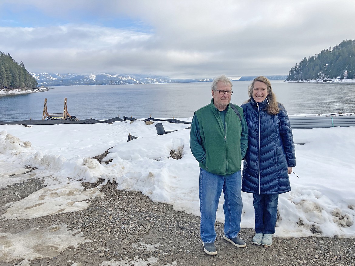 Fred and Jennifer Arn are pictured at the end of Camp Bay Road. Bonner County commissioners are holding a hearing Monday on whether a plan regarding a proposed pathway to Camp Bay is in the public interest or not.