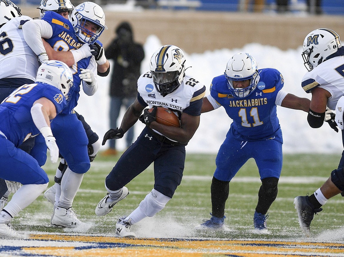 Montana State's Isaiah Ifanse carries the ball against South Dakota State during the FCS semifinal NCAA college football game on Saturday, Dec. 17, at Dana J. Dykhouse Stadium in Brookings, S.D. (Erin Woodiel/The Argus Leader via AP)