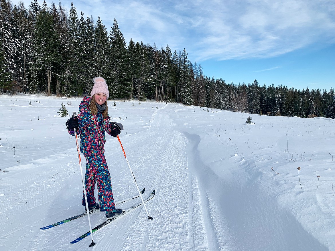 Annalise Smith, first time cross country skiing in Sandpoint on Dec. 4, 2022. (Photo by Karrie Smith)