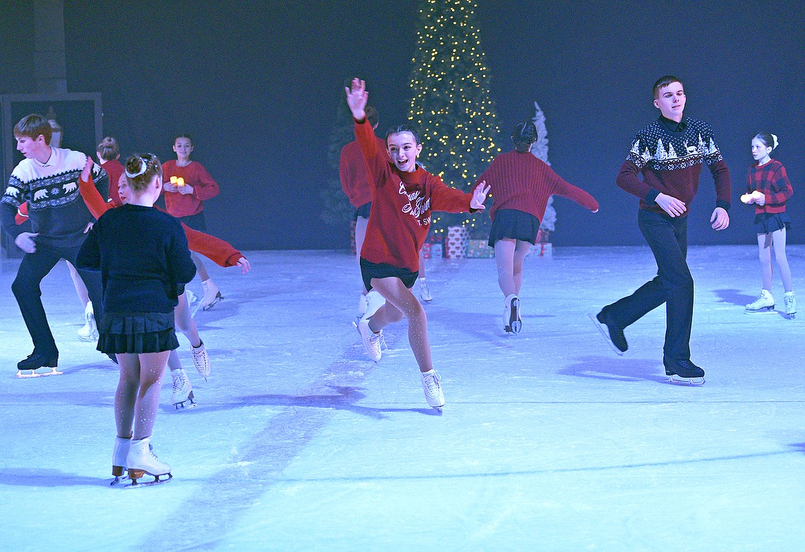 Skaters perform during the Glacier Skate Academy show 'Winter Wonderland on Ice' at the Stumptown Ice Den in December 2022. (Whitney England/Whitefish Pilot)