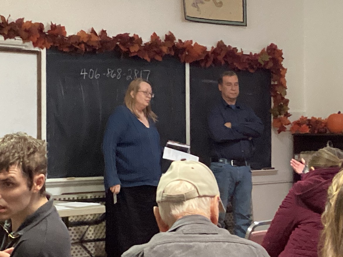 Juliet Miller and Frank Magee were two speakers at a community meeting held recently in the Old DeBorgia School house. Miller introduced the West End Community Resources Line intended to assist neighbors-in-need in non-emergency situations. Magee, West End Volunteer Fire Chief shared updates in his department and the Quick Response Unit. Bruce Charles discussed the Neighborhood Watch program and Sheriff-Elect Ryan Funke addressed questions about some of his policies after he takes office January 1. (Photo from Susan Charles)