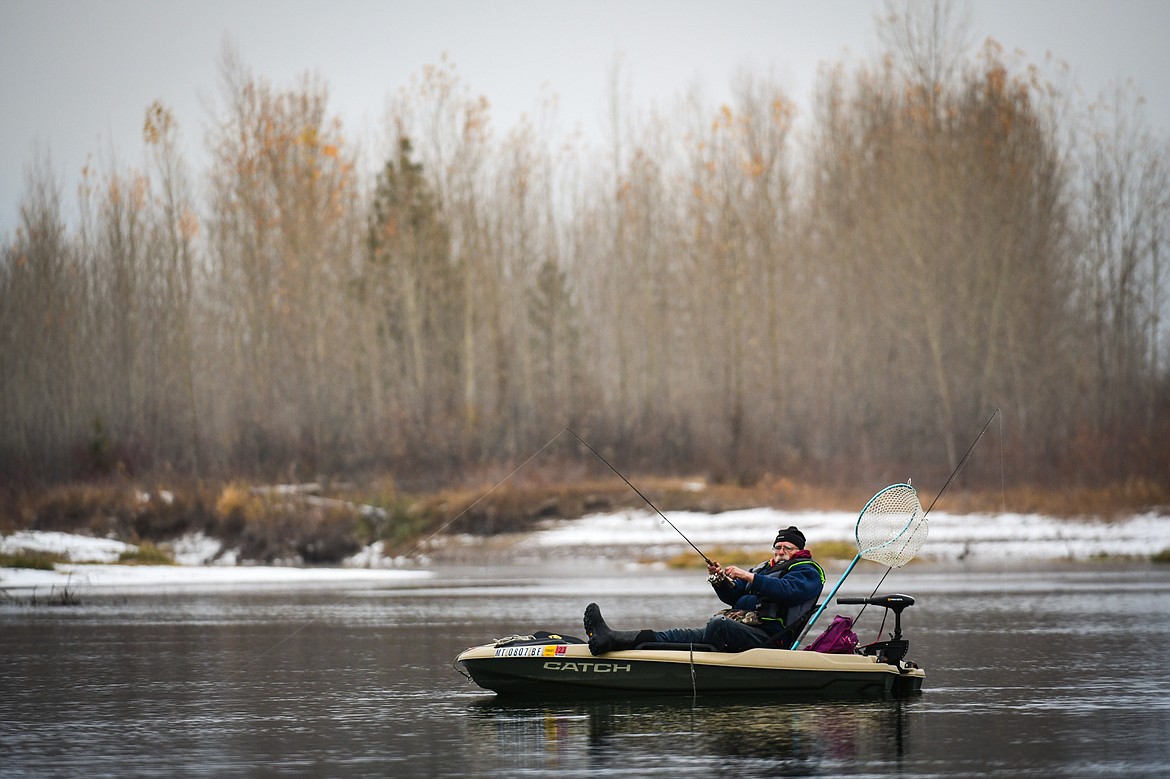 Steve Haag casts from his kayak into the Flathead River in search of whitefish on Tuesday, Nov. 15. (Casey Kreider/Daily Inter Lake)