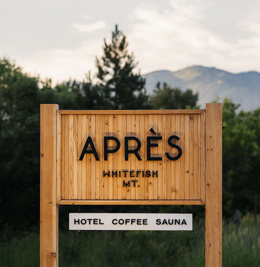 Apres Whitefish sign outside the newly remodeled hotel. (Provided photo/Megan Crawford)