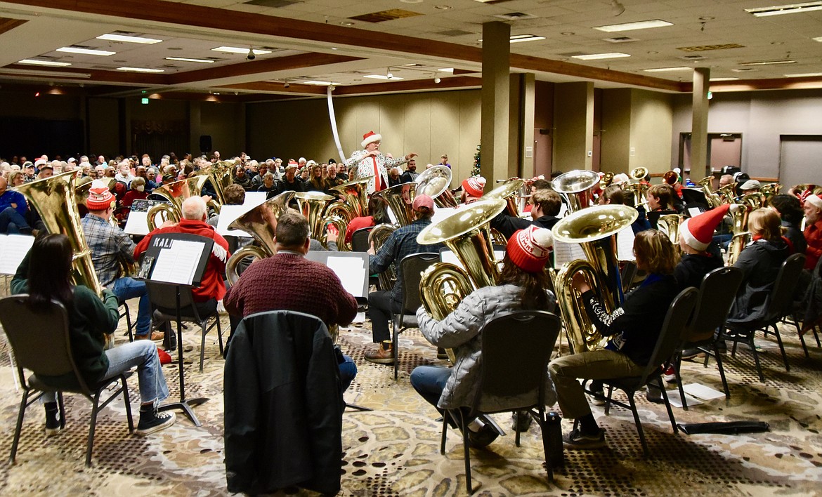 About 35 musicians played as part of the annual TubaChristmas concert Monday evening at the Red Lion Hotel in Kalispell. The concert marks its 25th anniversary this year. (Heidi Desch/Daily Inter Lake)