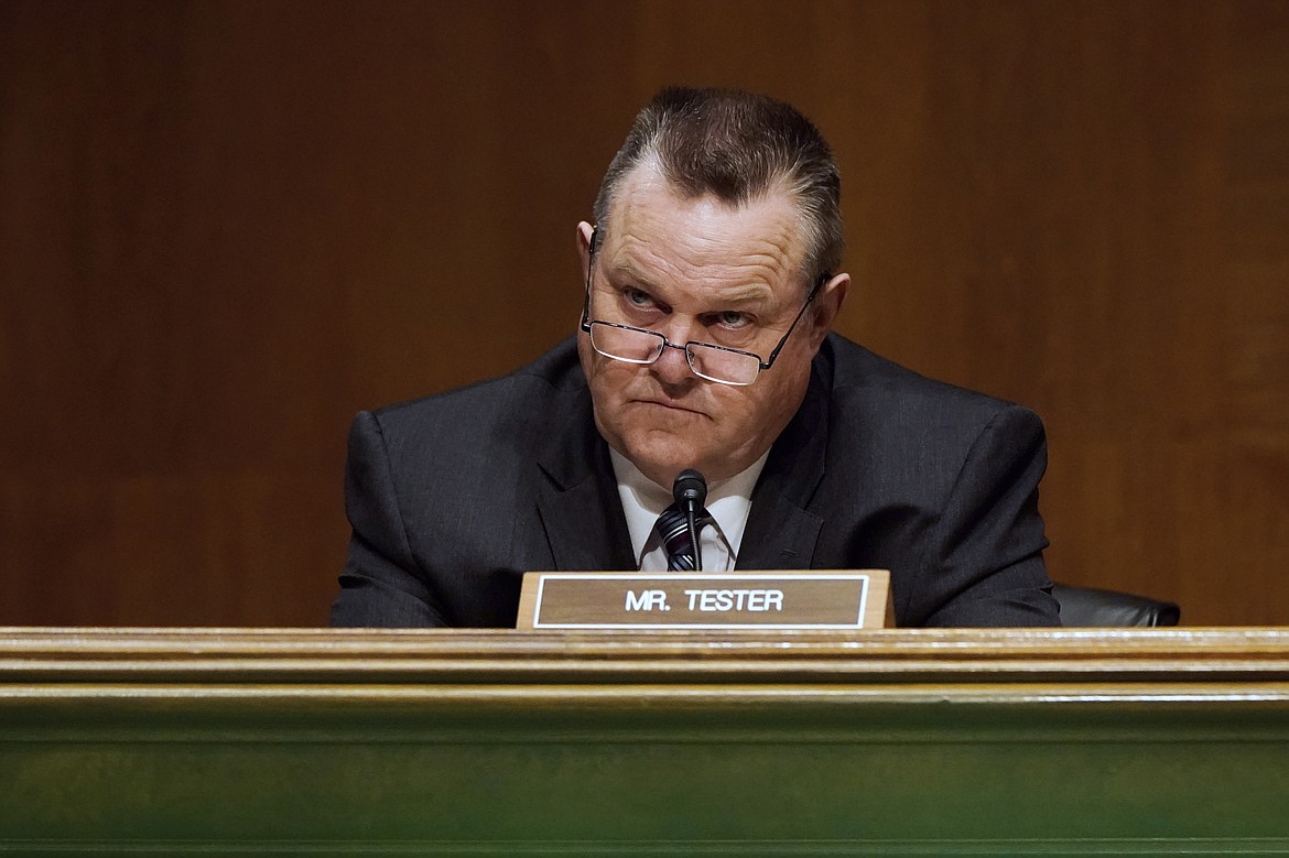 Sen. Jon Tester at a Housing and Urban Affairs Committee hearing, May 10, 2022, on Capitol Hill in Washington. (Elizabeth Frantz/Pool via AP)