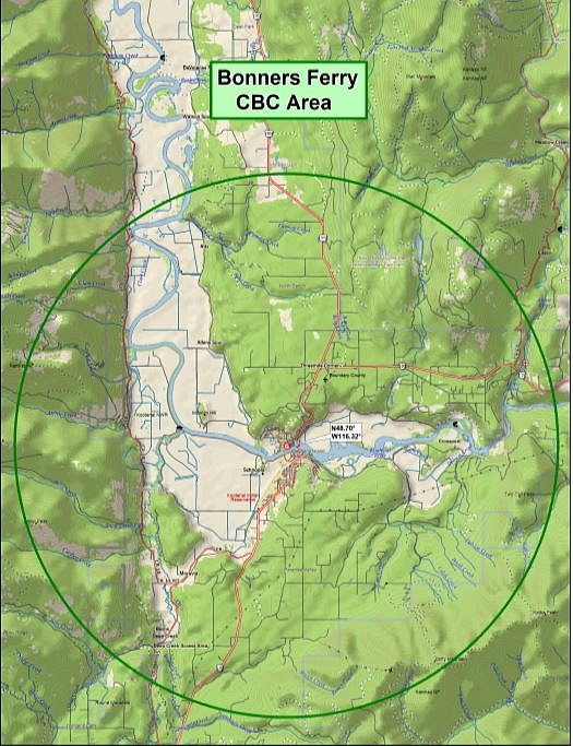 A map showing the area included in the annual Audubon Christmas Bird Count being held in Boundary County on Dec. 28.