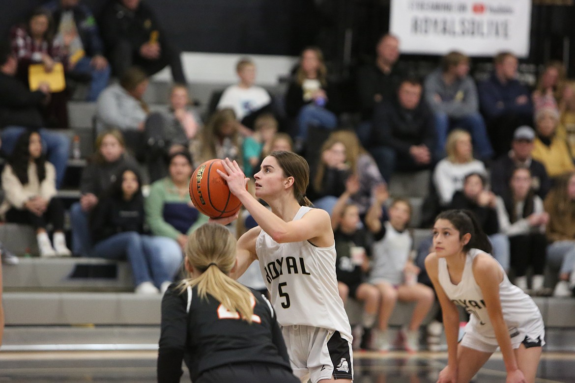 Royal junior Raegan Wardenaar shoots a free throw during the fourth quarter of Tuesday’s game against Ephrata.