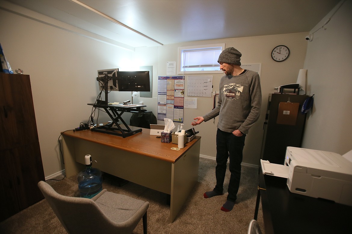 Jacob Siegberg, owner of North Idaho Detox in Post Falls, shows the office where patients complete intake paperwork and procedures before spending a few days clearing their bodies of drugs and alcohol.
