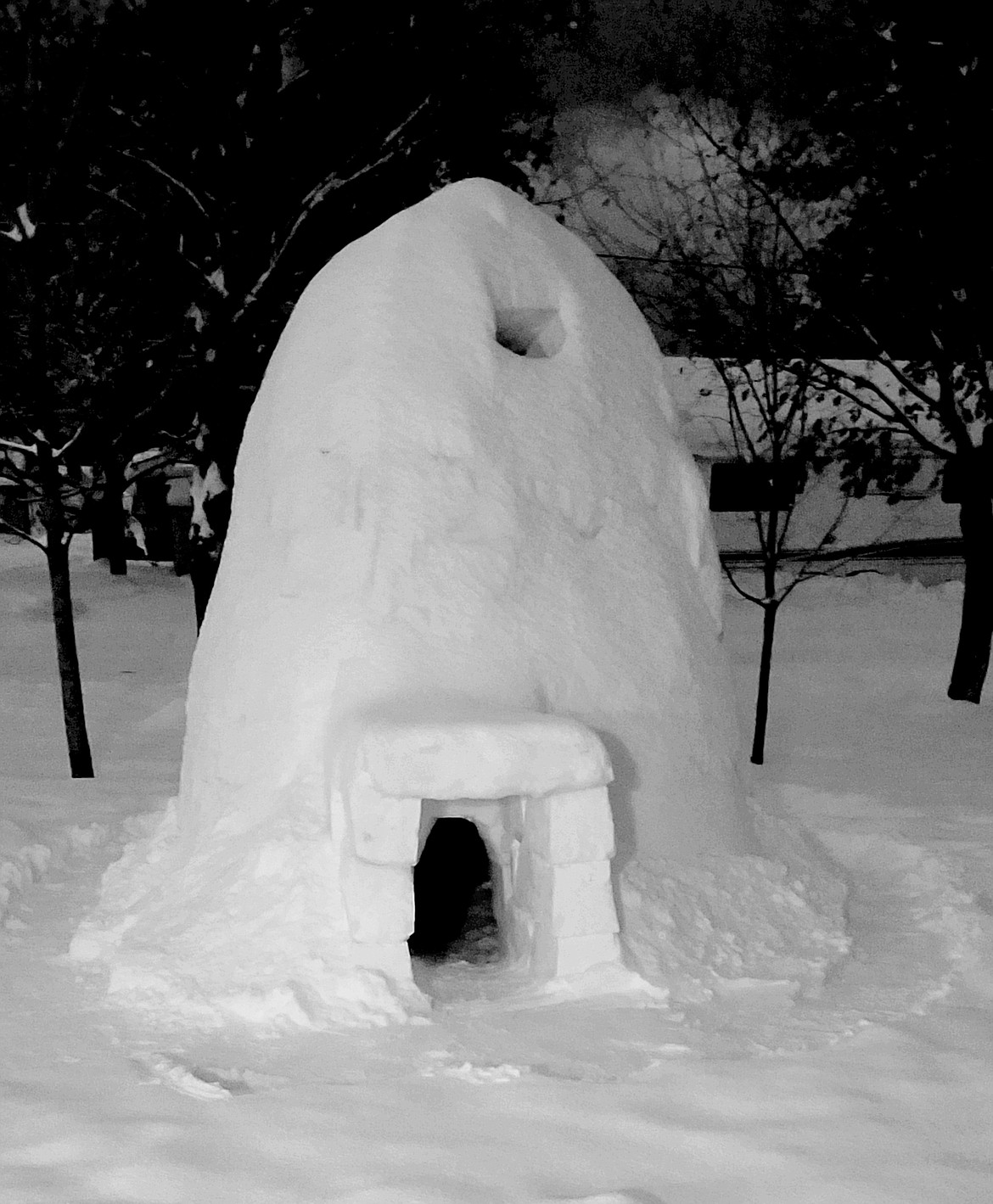 "Winter has given us plenty of cold and snow for this year's igloo. It ended up being 8 feet wide and 10 feet tall on the inside. East 12th Ave, Post Falls." (Photo by Gary Lake)