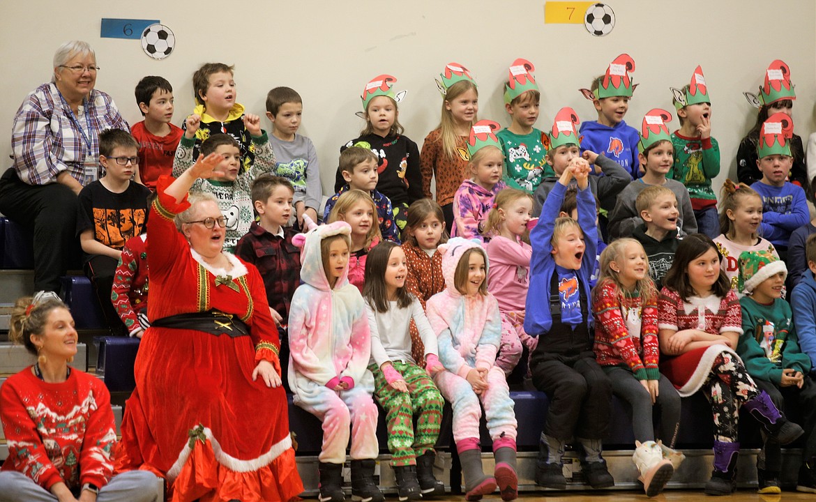 Winton Elementary students react during the school's cereal drive assembly on Friday.