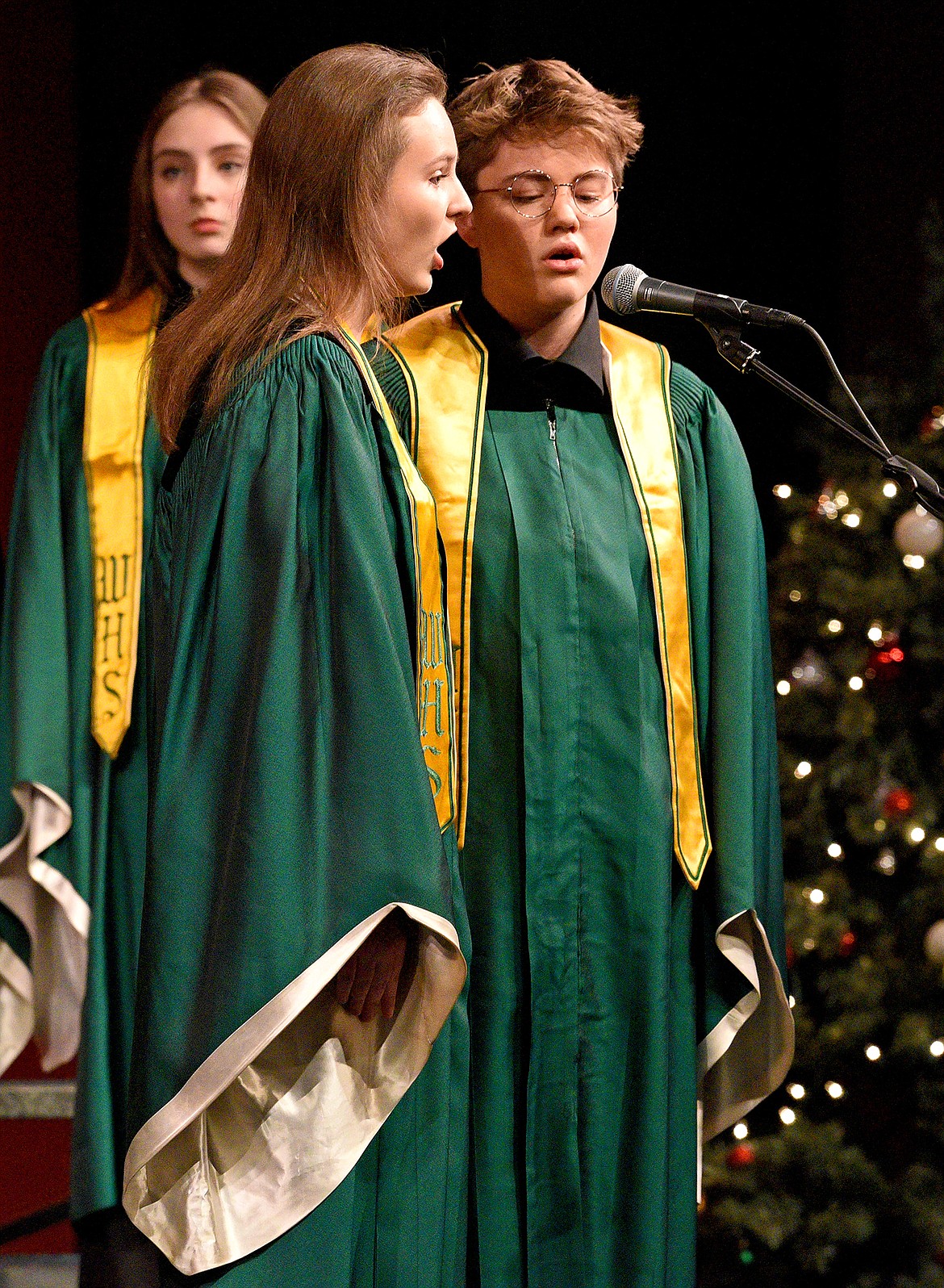 Students Fiona Shanahan and Grayson Wood perform at the Whitefish High School and Middle School winter choir concert at the Performing Arts Center on Dec. 8. (Whitney England/Whitefish Pilot)