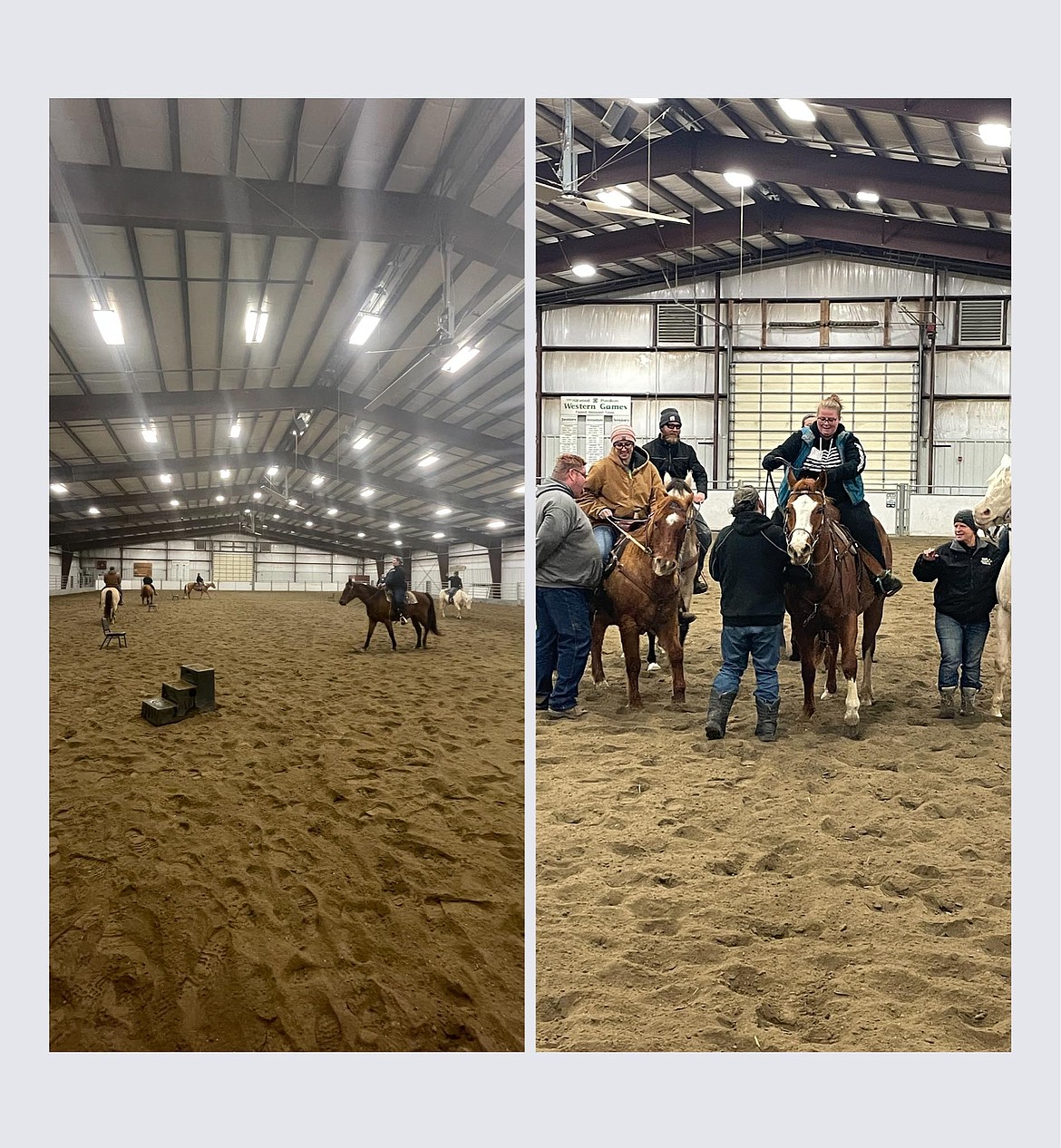 Members of the Grant County Sheriff's Mounted Posse train at the Grant County Fairgrounds.