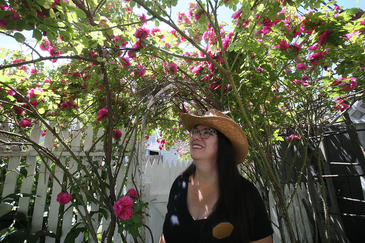 Kim Normand is seen beneath an arbor of David Austin roses in her back yard June 30. Kim and Mike Normand's "Cottage Garden" was featured on the Coeur d'Alene Garden Club's Garden Tour in July.