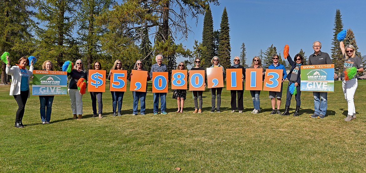 Whitefish Community Foundation board members and staff announce the total of more than $5 million awarded to nonprofits for the 2022 Great Fish Community Challenge. (Whitney England/Whitefish Pilot)