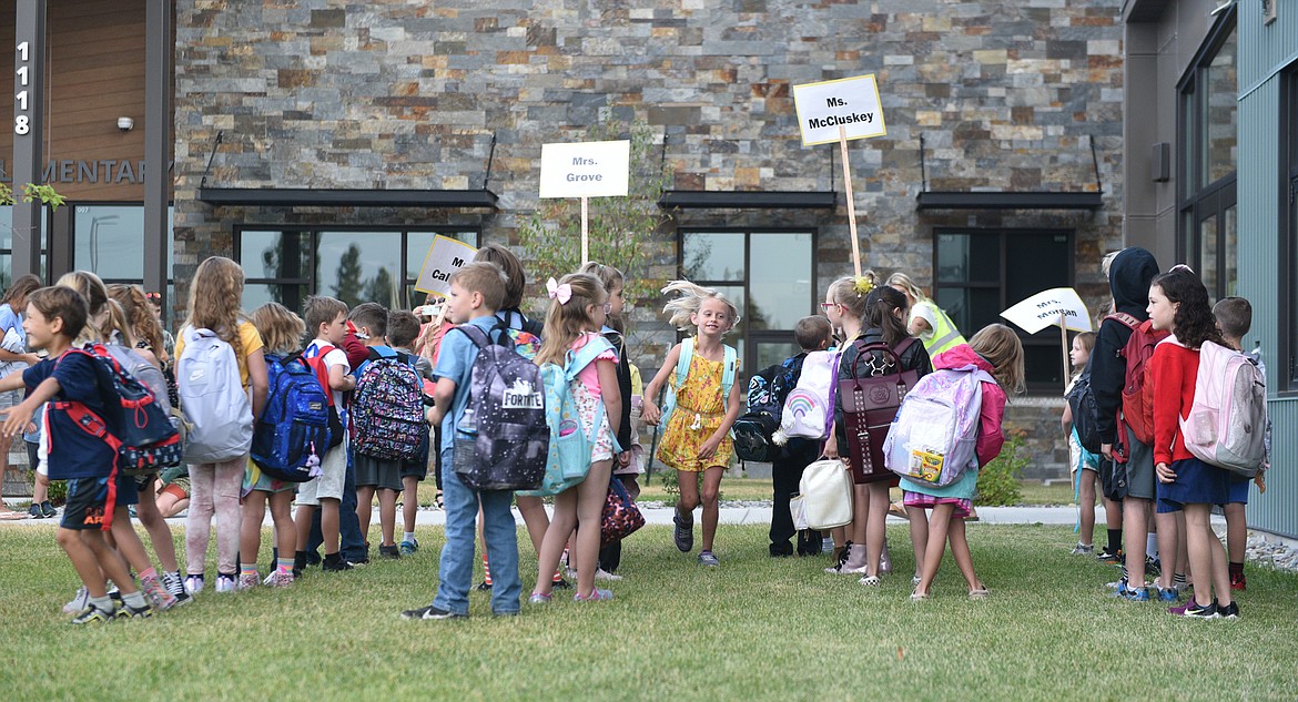 All the first grade students line up before the first day of school at Muldown Elementary School. (Julie Engler/Whitefish Pilot)