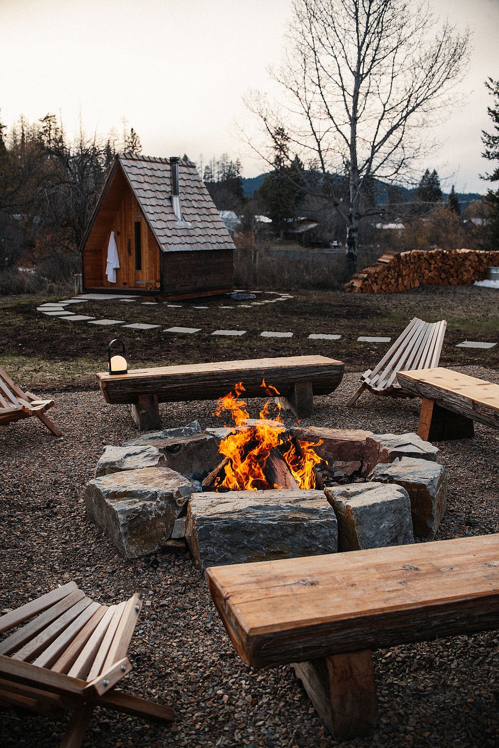 The fire pit and sauna add amenities to Apres Whitefish. (Photo courtesy of Megan Crawford)