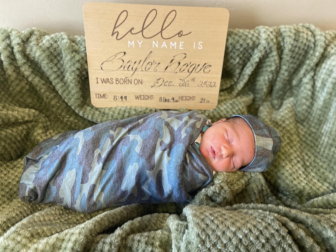 Baylor Rogue Timbrook was born at 8:49 a.m. on Dec. 26, 2022, to Brandon and Brittany Timbrook. Baylor weighed 8 pounds, 9 ounces and was 21 inches long. The delivery was made by Dr. Williams.