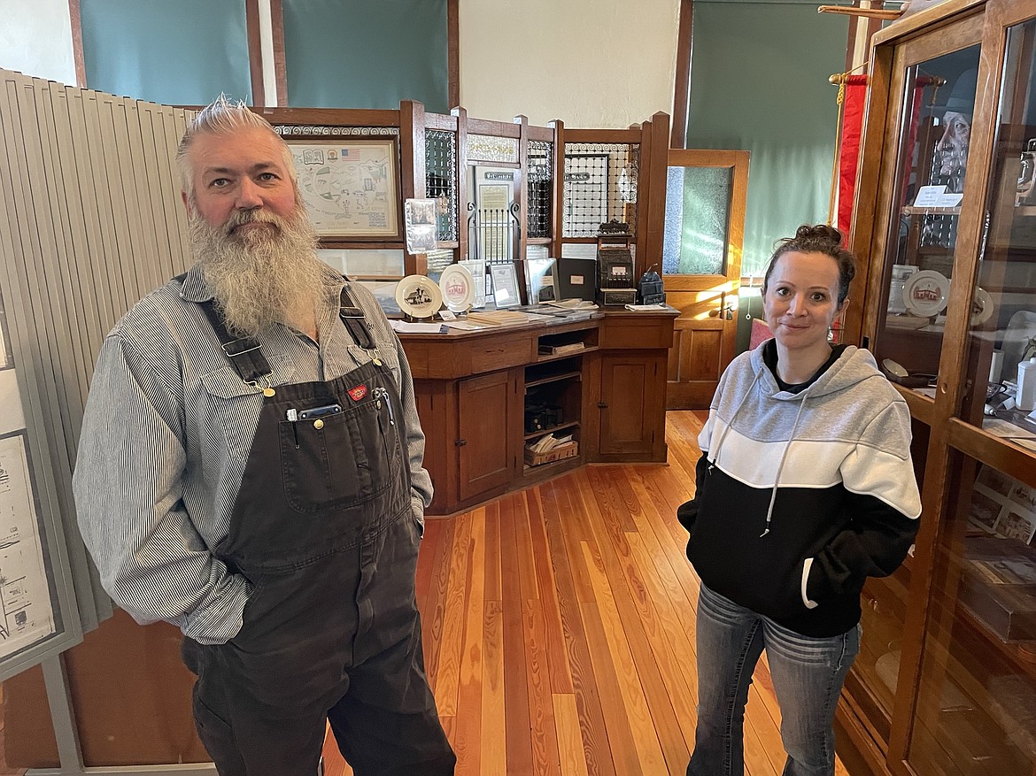 Wilson Creek Mayor Rob Herron and Clerk/Treasurer Kaci Anderson inside the old Wilson Creek State Bank building at the corner of Railroad and Third streets that now serves as the town’s museum and city hall.