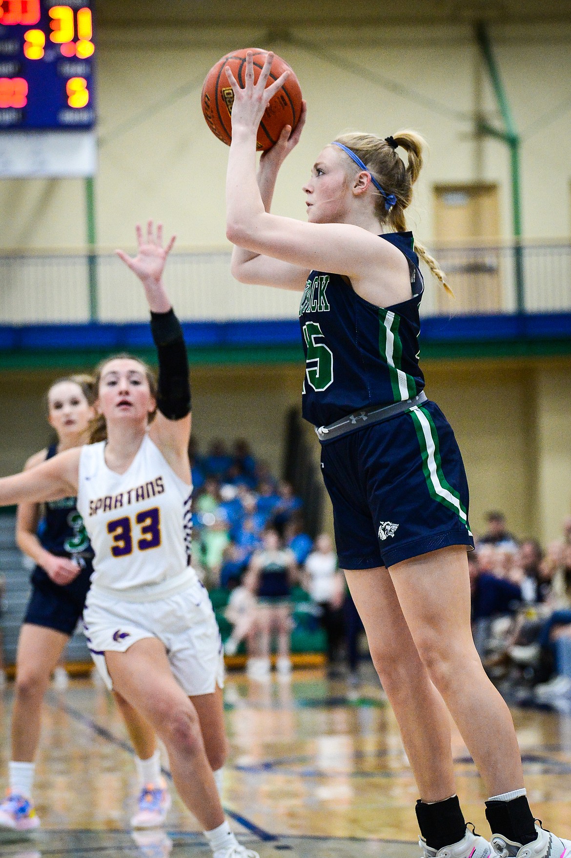 Glacier's Charlotte Osler (15) looks to shoot in the first half against Missoula Sentinel at Glacier High School on Saturday, Jan. 7. (Casey Kreider/Daily Inter Lake)