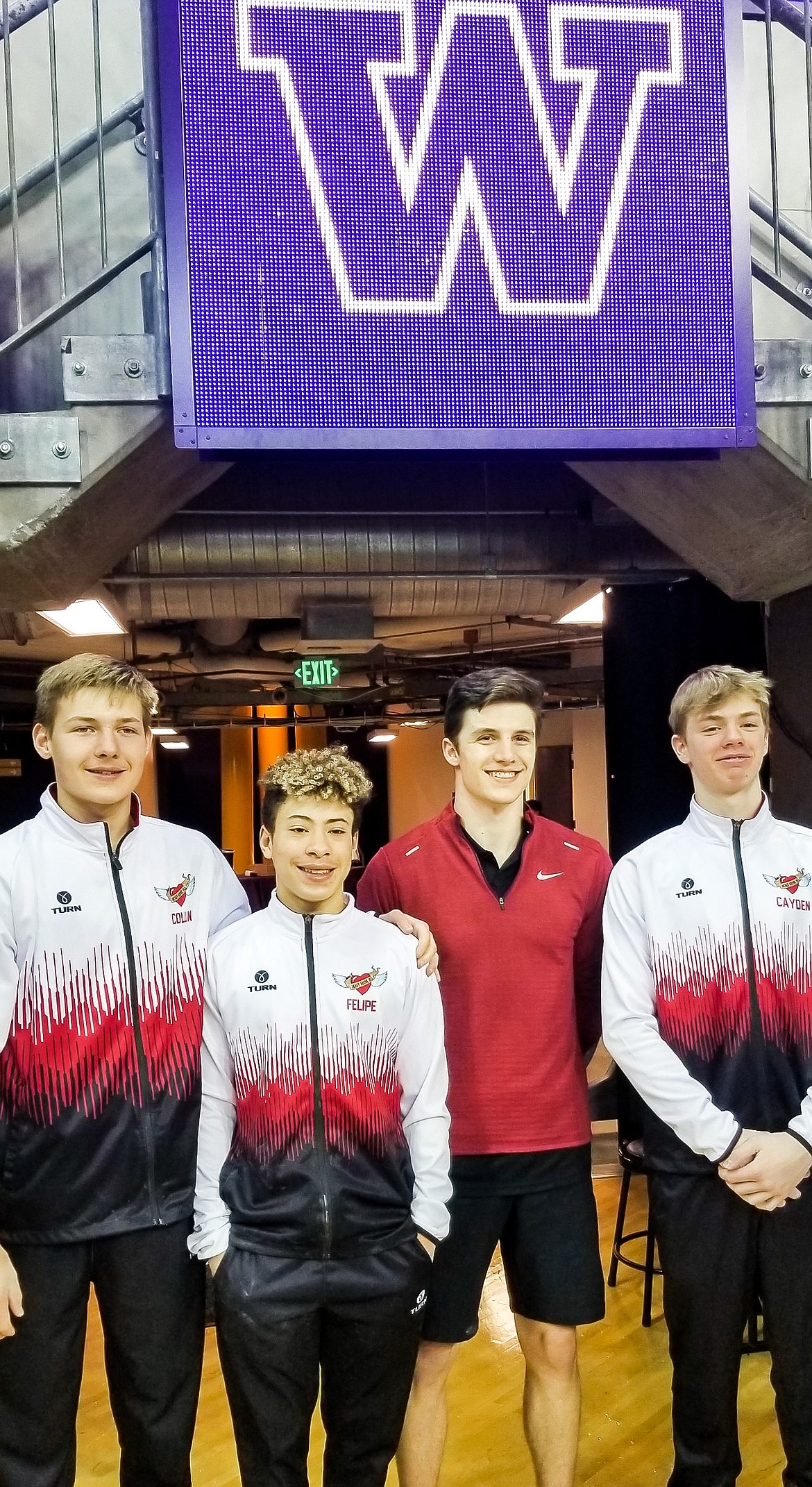 Courtesy photo
Avant Coeur Gymnastics Level 7 boys at the Washington Open in Seattle: From left, Collin Scott, Felipe McAllister, coach Matt Auerbach and Cayden Ptashkin.