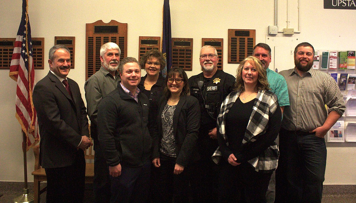 County elected officials (top row from left) Magistrate Judge Julian, Commissioner Wally Cossairt, Clerk Glenda Poston, Sheriff Dave Kramer, Commissioner Tim Bertling and Commissioner Ben Robertson. Front row: Coroner Chad Workman, Assessor Olivia Drake and Treasure Jennifer Economu.