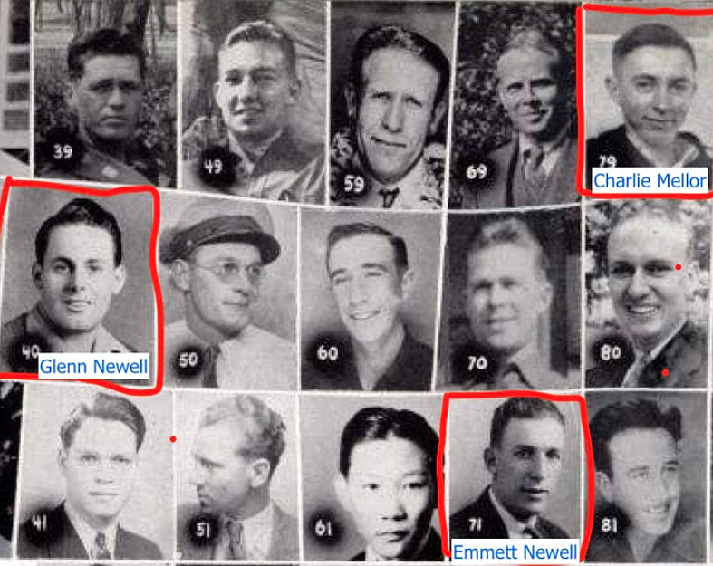 Glenn Newell, No. 40, left center; Emmett Newell, No. 71, bottom right; and Charlie Mellor, No. 79, top right, were civilian employees of the Boise-based Morrison-Knudsen Company when they were taken prisoner by Japanese forces on Wake Island in December 1941. Their families, which live in North Idaho, met for the first time Tuesday to share their stories.