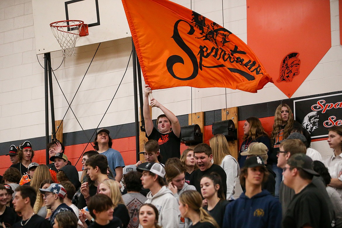 A Priest River fan was a Spartan banner in support of the team during Thursday's Battle of the Border between Priest River and Newport high schools.