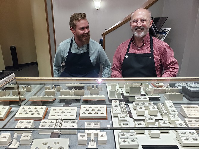 Nick Goodsen (left) apprentices with Gary Bower, a certified master bench jeweler and owner of Coeur d'Alene Fine Jewelry. The jeweler community is a tight network of skilled craftsmen who collaborate and share skills to promotes excellence from within.