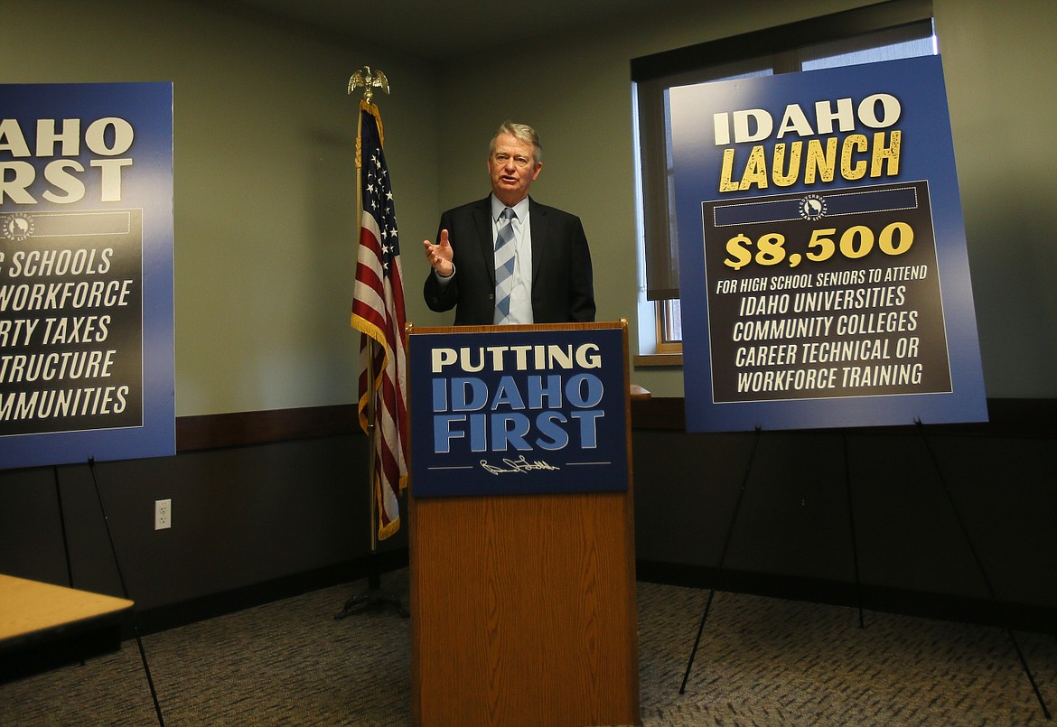 Gov. Brad Little discusses Idaho's investments in education and other 2023 legislative priorities Friday morning during a press conference in Post Falls.