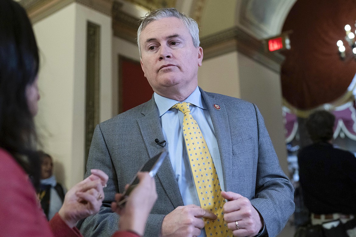 Rep. James Comer, R-Ky., talks to reporters as he walks to the House chamber, on Capitol Hill in Washington, Thursday, Jan. 12, 2023. In a letter, Sunday, Jan. 15, to the White House, Comer, who chairs the House Oversight Committee, says he wants to see the documents and communications related to searches that have uncovered classified documents at PresidentJoe Biden’s home and former office as well as visitor logs of the president’s Wilmington, Delaware, home from Jan. 20, 2021, to present. (AP Photo/Jose Luis Magana, File)