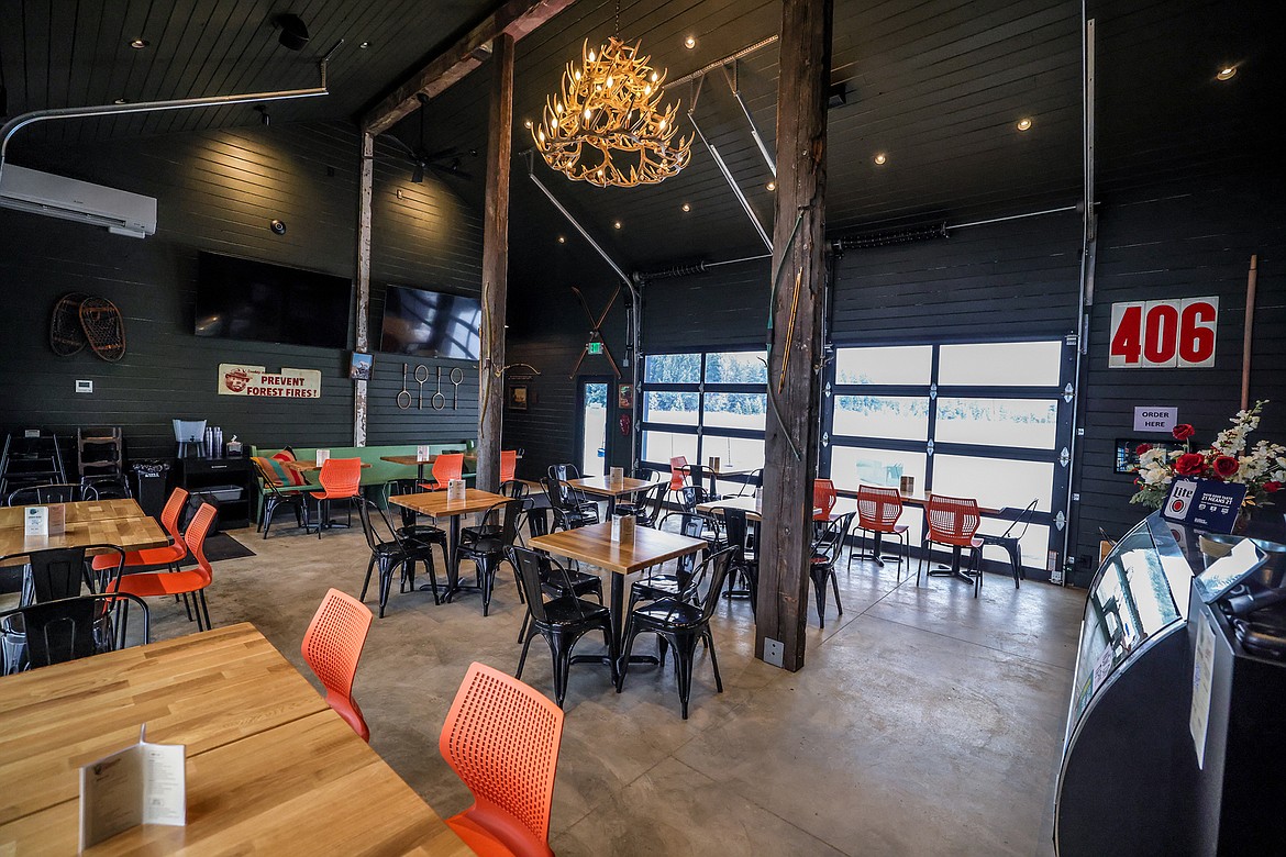 The indoor dining area of Scouts Grill on Highway 40. In the summer, the garage-style doors open to let in a breeze. (JP Edge photo)