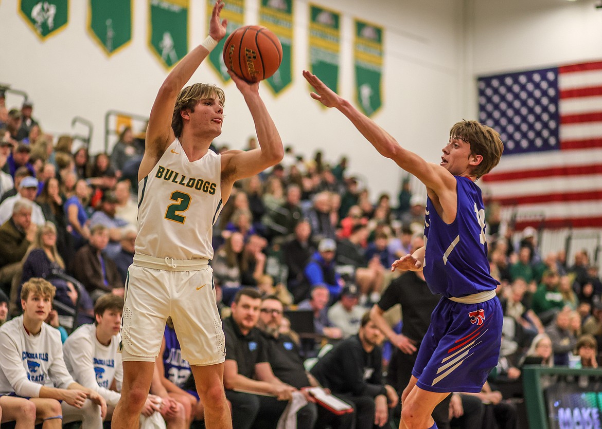 Bulldogs junior Mason Genovese takes at shot at home against the Wildcats on Thursday. (JP Edge/Hungry Horse News)