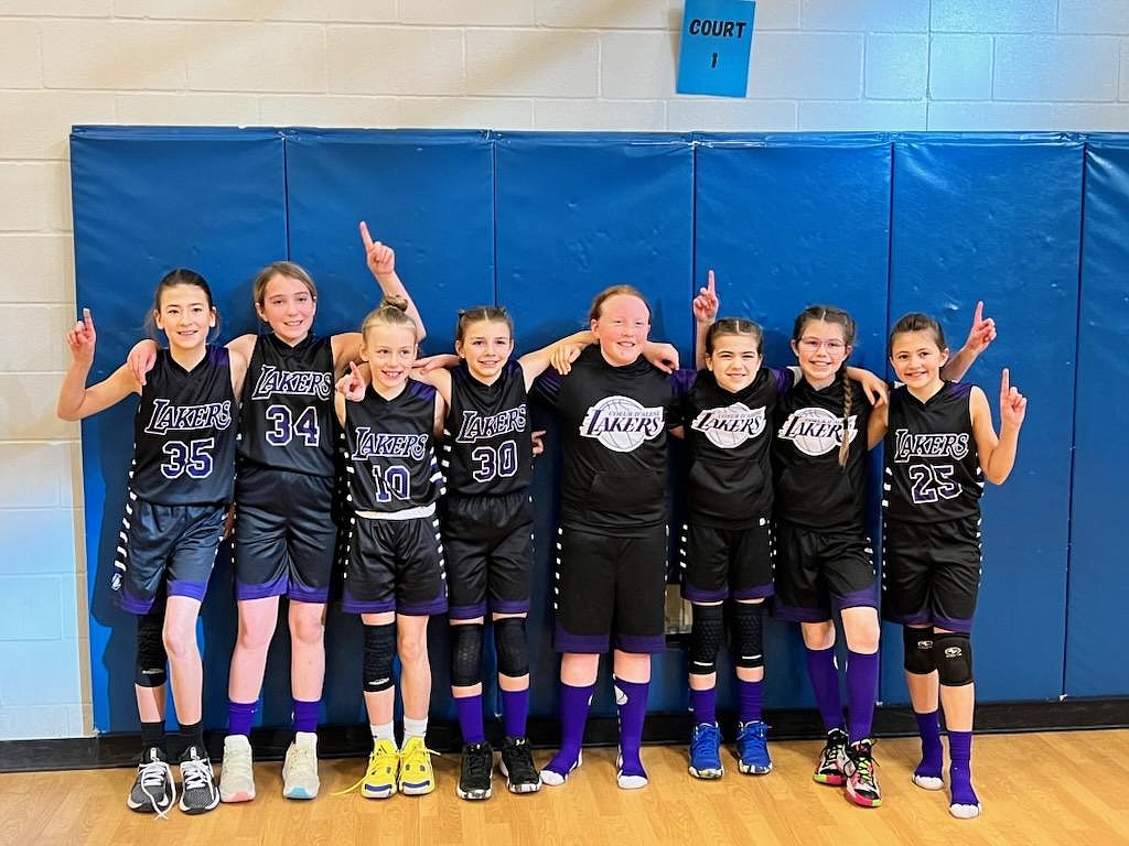 Courtesy photo
The Coeur d'Alene Lakers girls basketball team finished undefeated in the third/fourth-grade division of the Post Falls competitive league with a 6-0 record. From left are Brylee Brown, Kyal Carlson, Kinsley Wallis, Addison Salas, Mary Kate Doree, Emery Talbot, Peyton Brulotte and Teagan Phenicie.