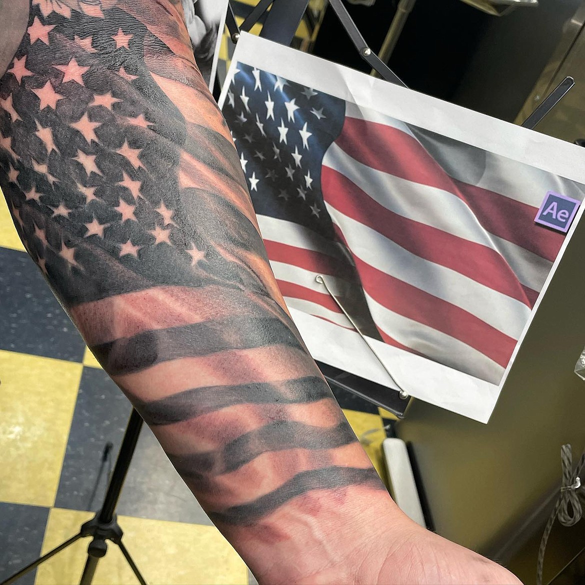 A flag tattoo completed on Oct. 26.