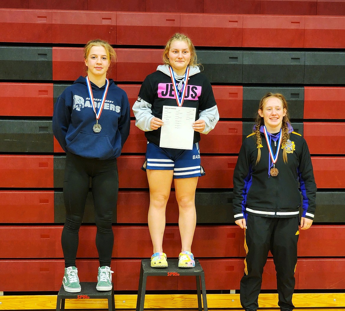 (left) Lindsey Onstott takes second and Savannah Rickter take first for the 155 weight class at the Newport Girls Invite on Jan. 14.
