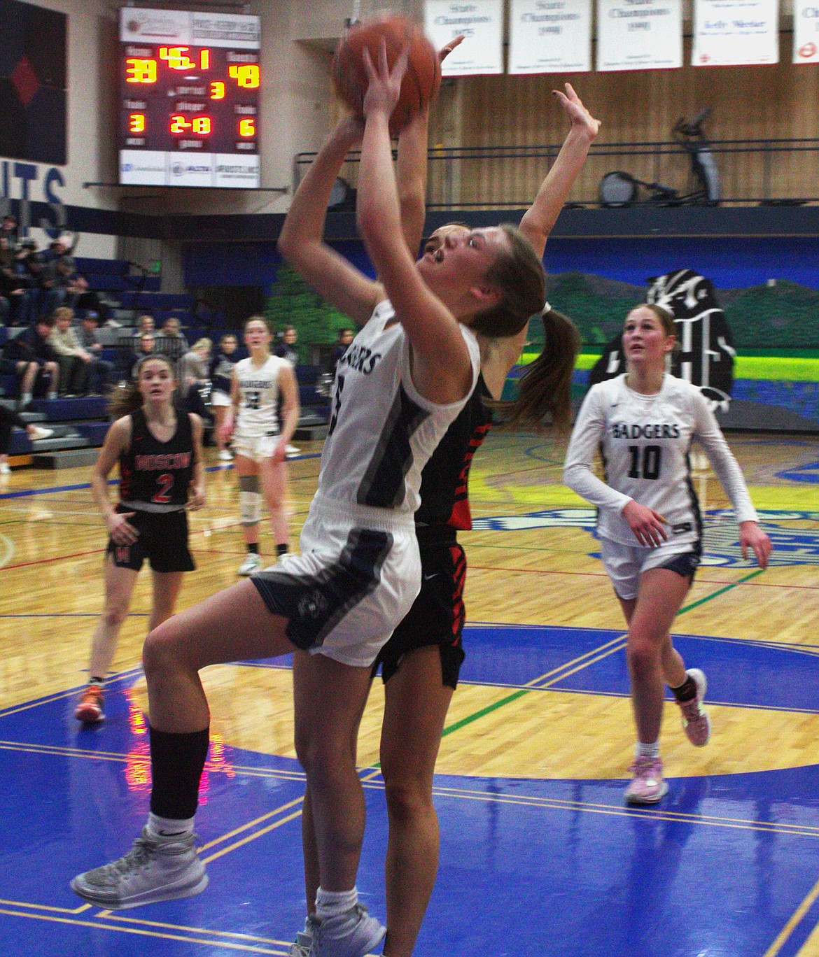 Rylie Kimball with a lay in off a fast break against Moscow earlier in the season.