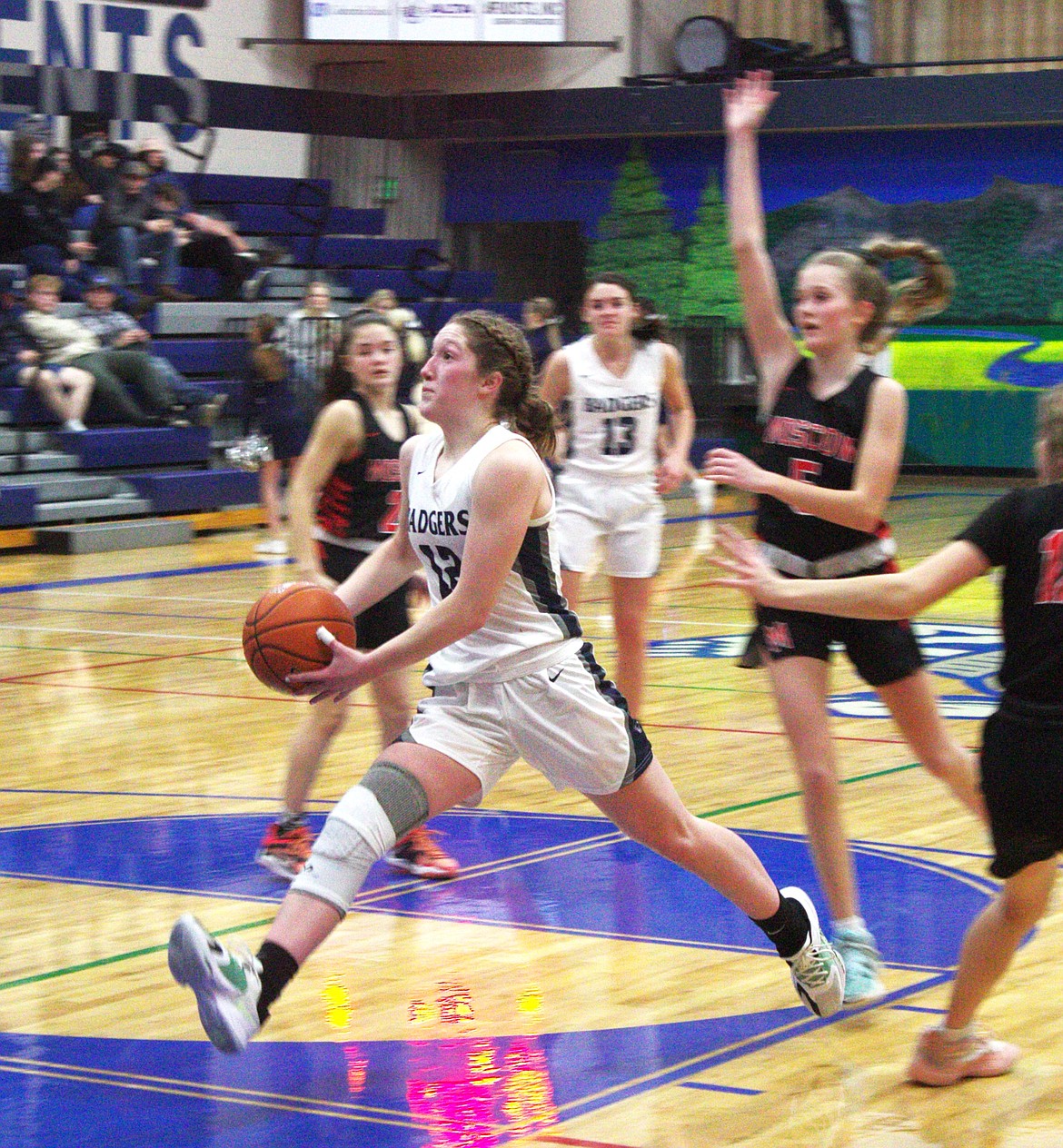 Sydney Hinthorn drives to the hoop against Moscow earlier in the season.