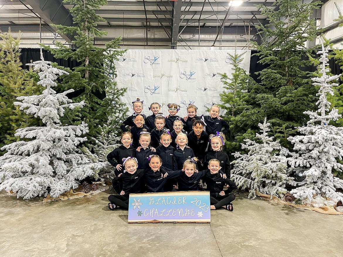 Courtesy photo
Avant Coeur Gymnastics Level 2s and 3s at the Glacier Challenge in Kalispell, Mont. In the front row from left are Shea McGinnis, Avonlea Cotten, Lacey Bitnoff and Paisley Moore; second row from left, Sophie Pierce, Brinley Enns, Cierra Destapahno, Abba Dellara and Olivia Evenson; third row from left, Saige Cruz, Isla Moore, Klair Madsen and Sunny Monteith; and back row from left, Addy Enns, Ruby Brucick, Luna Perez, Lennox McClennen and Lizzy Gonzales.