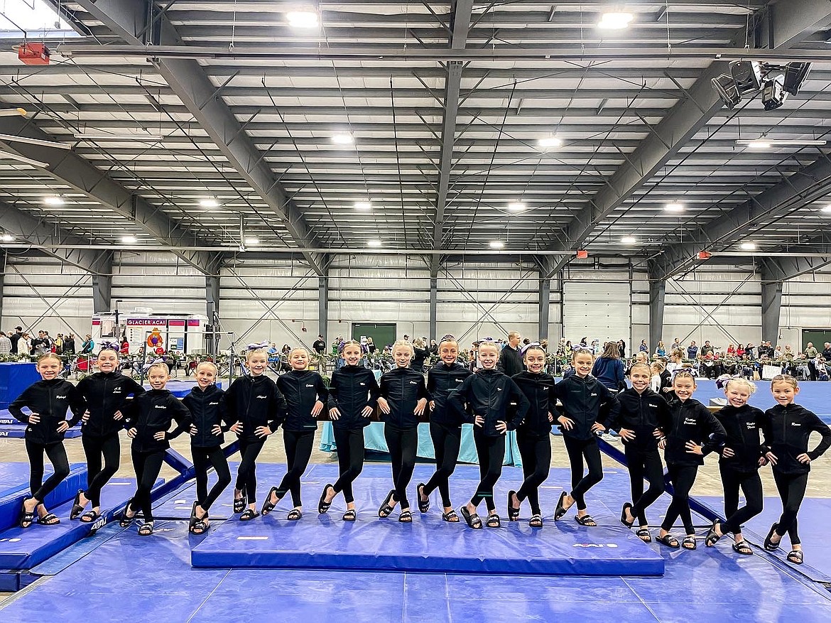 Courtesy photo
Avant Coeur Gymnastics Level 4s at the Glacier Challenge in Kalispell, Mont. From left are Ryleigh Salvador, AB Lorion, Brooklyn Anderson, Aurora Heath, Abigail Haler, Delynn Chatfield, Mia Fletcher, Claire Baxter, Braelyn Dally, Tia Candelario, Jonni Ridolph, Stella Olson, Olivia Watson, Katy Grantham, Kaylee Flodin and Reece Hodges.