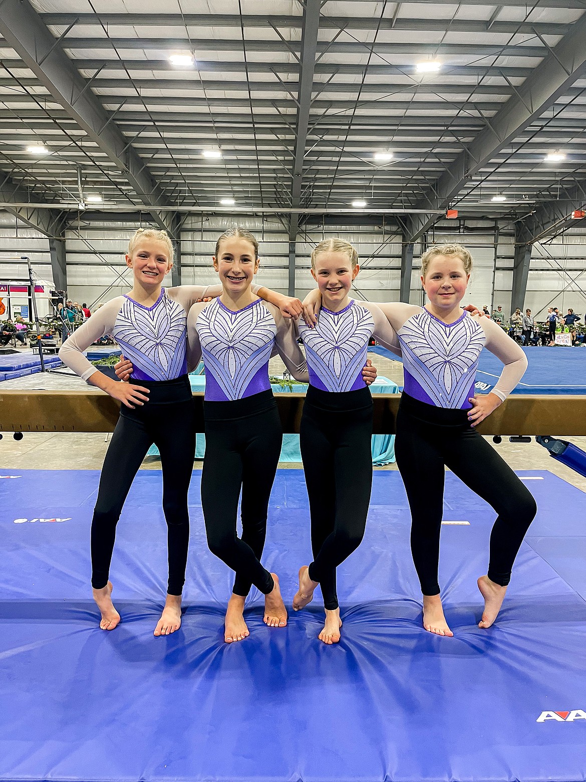 Courtesy photo
Avant Coeur Gymnastics Xcel Silvers at the Glacier Challenge in Kalispell, Mont. From left are Harlan Baldwin, Myla Bryan, Elsie Frost and Ellie Anderson.