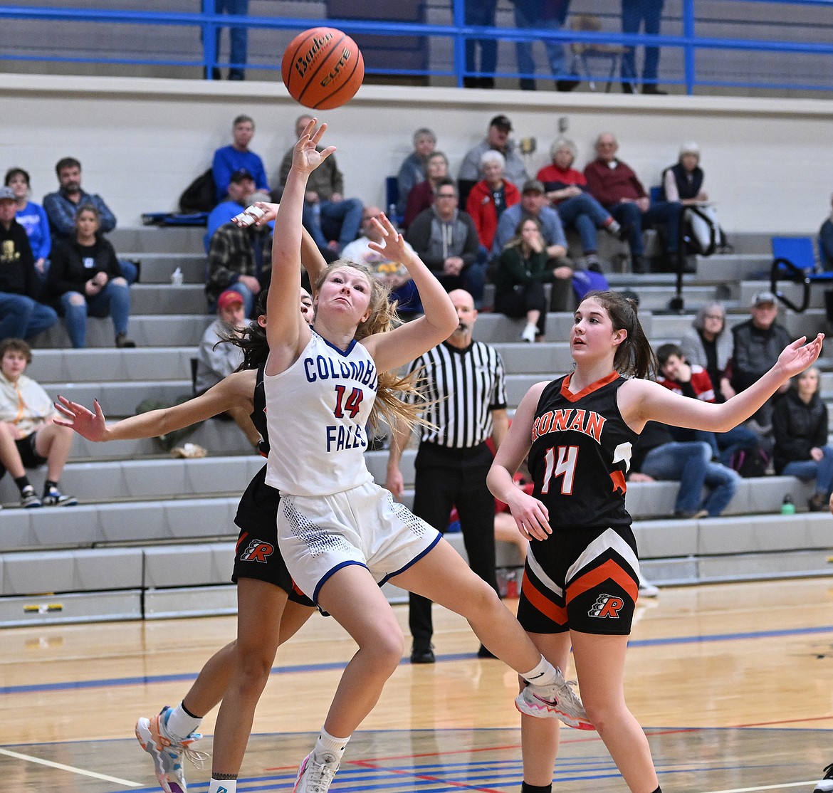 Junior Hope McAtee shoots a layup against Ronan on Friday. (Chris Peterson photo)