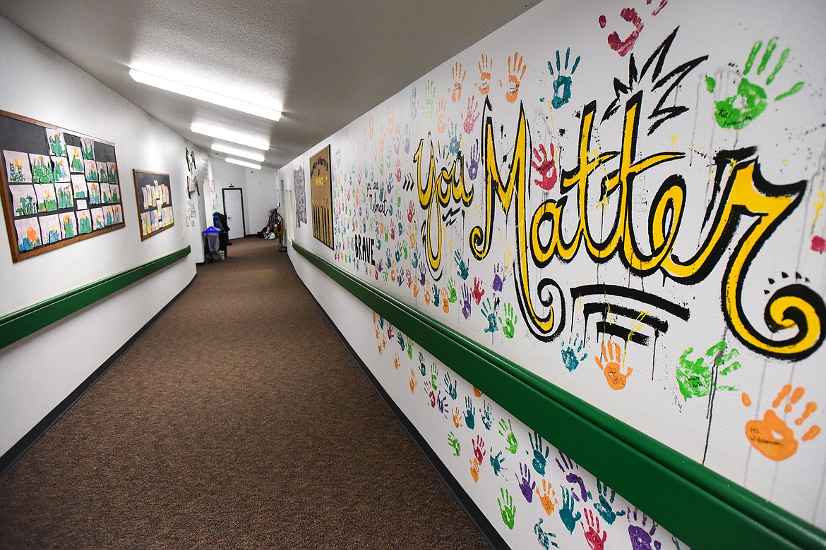 Painted handprints of students around a message that reads "You Matter" inside Kila School on Wednesday, Jan. 18. (Casey Kreider/Daily Inter Lake)