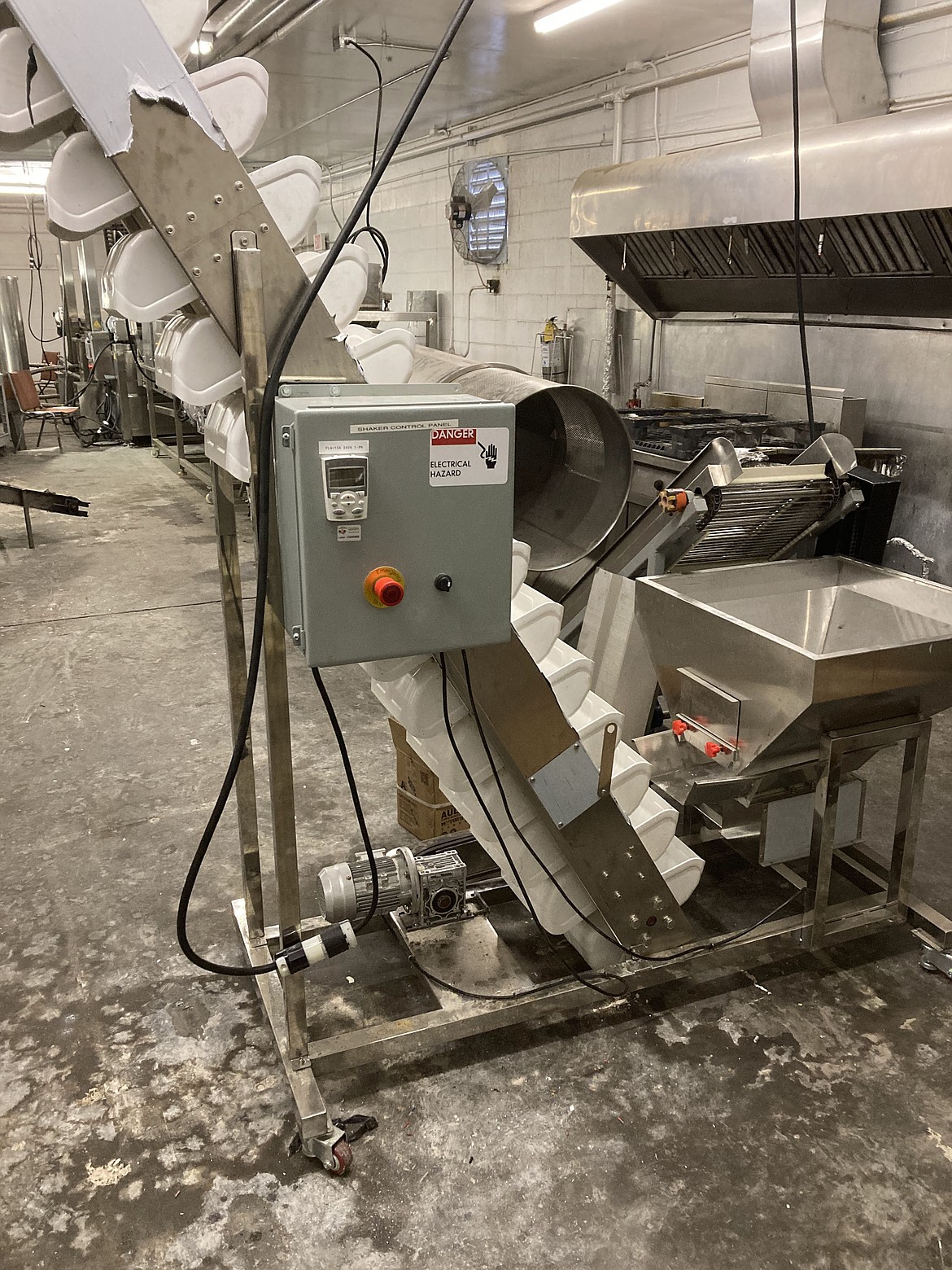 A segment of a churro manufacturing line Home Electrical Services revamped. The project took two years because the entire system had to be brought up to U.S. standards.