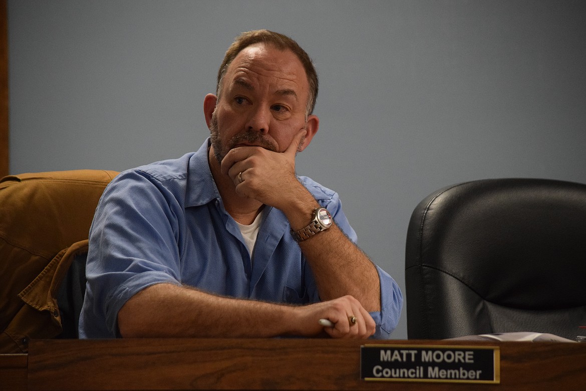 Ephrata City Council Member Matt Moore listens intently during a regular meeting on Wednesday. Moore said he felt the city had a duty to protect taxpayer funds when working with developers.